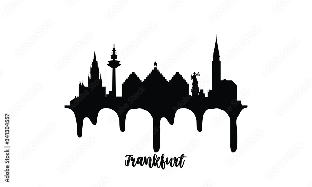 Frankfurt Germany black skyline silhouette vector illustration on white background with dripping ink effect.