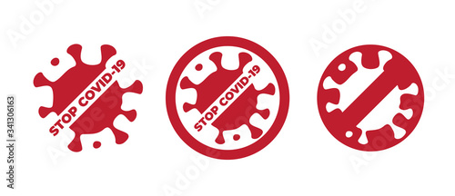 Coronavirus covid-19 stop icon set. Stop sign for a dangerous virus. The concept of virus protection, prevention. Infographic element. Symbol, logo, vector illustration