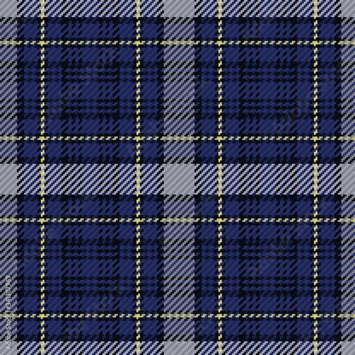 Blue, black, royal and gold gingham cloth background with fabric texture. Seamless fabric texture. Suits for covers, packaging, decorative paper and gift wrap. No gradient. No transparent. EPS10.