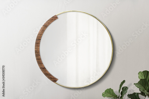 Round mirror in a gold frame psd photo