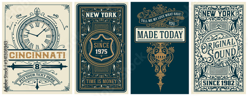 Set of 4 Vintage label with floral details