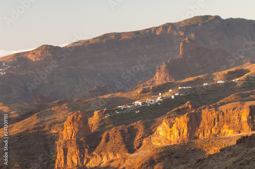 Village of El Toscon and Roque Bentaiga. The Nublo Rural Park. Gran Canaria. Spain.