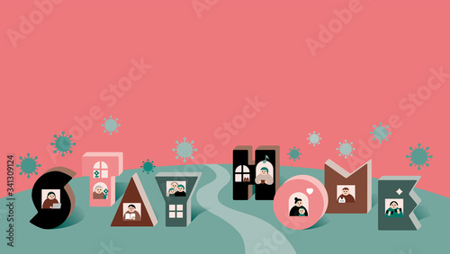 家にいよう_ウイルス_ピンク_stay home,Town,virus,pink