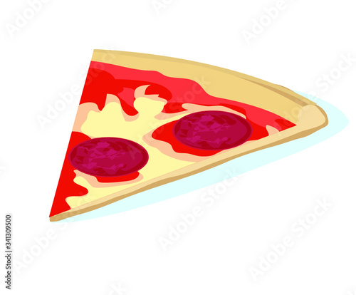 piece salami pizza italian dish fastfood circle delicious symbol cheese tomato sugo dinner isolated on white background