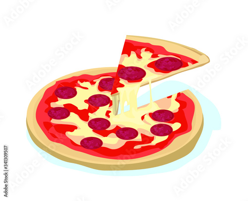 salami pizza italian dish fastfood circle delicious symbol cheese tomato sugo dinner isolated on white background