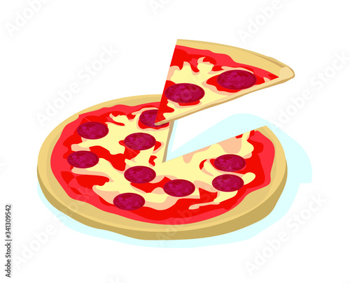 salami pizza italian dish fastfood circle delicious symbol cheese tomato sugo dinner isolated on white background