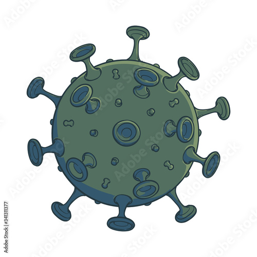 SARS-CoV-2 virion schematic representation. COVID-19 infectious agent. Painted sketch isolated on white background. EPS10 vector illustration