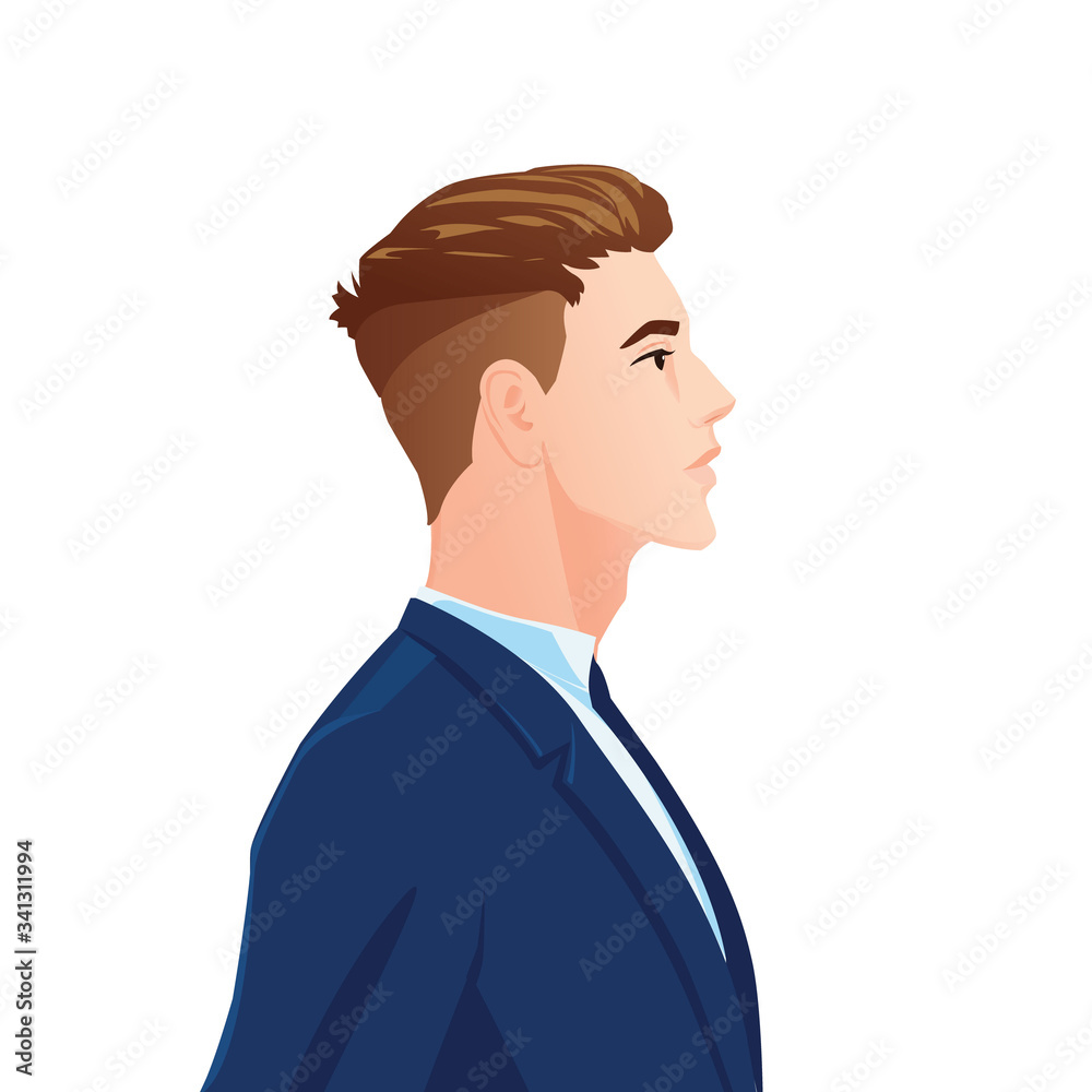 Profile portrait of a beautiful businessman in a blue suit Profile portrait of a beautiful businessman in a blue suit