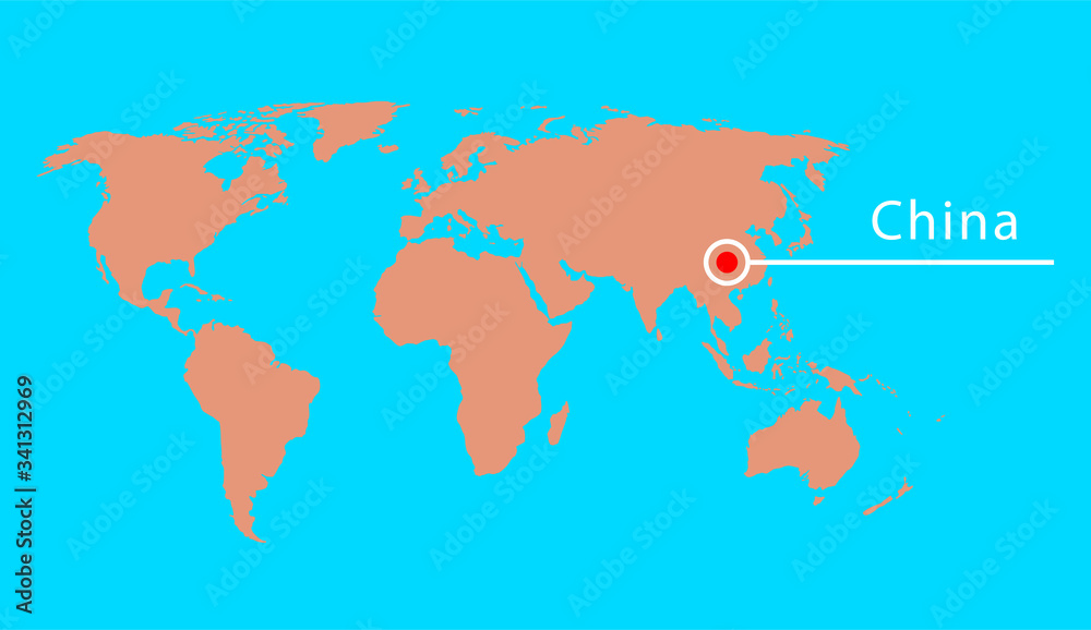 Location of China on a world map. Location of China on a world map.