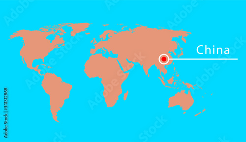 Location of China on a world map.