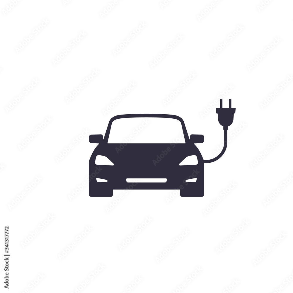 Electric car with plug icon, Vector isolatred illustration