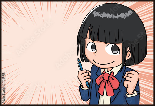 女子学生　女子高生　勉強　マンガ　コマ