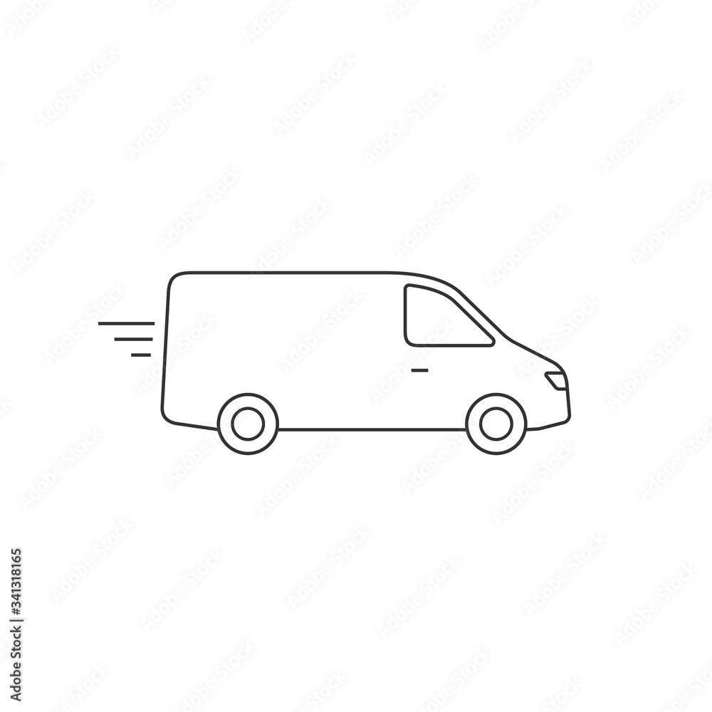 Delivery Van truck line icon, minibus isolated on white background. Vector outline illustration
