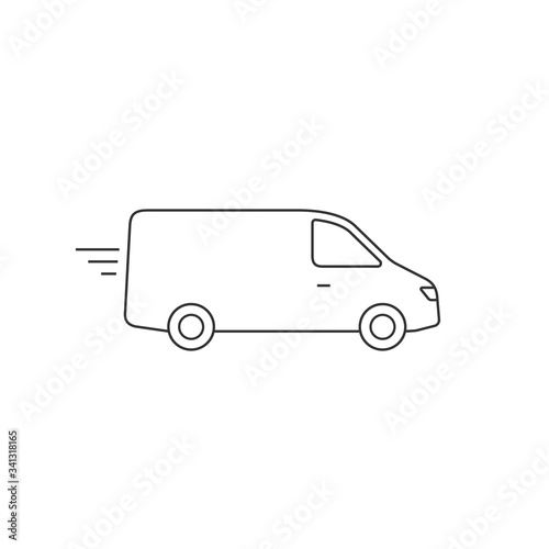 Delivery Van truck line icon, minibus isolated on white background. Vector outline illustration