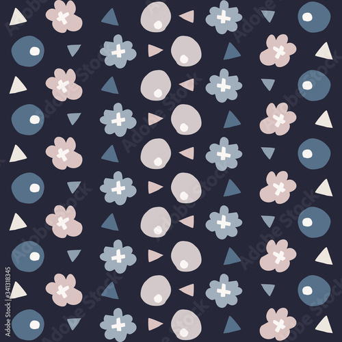 
 Indigo blue doodle confetti seamless pattern. Sketchy dotty sprinkles vector background. Modern dark navy wallpaper graphic design. Hand drawn quirky all over print. Masculine winter decor textile 