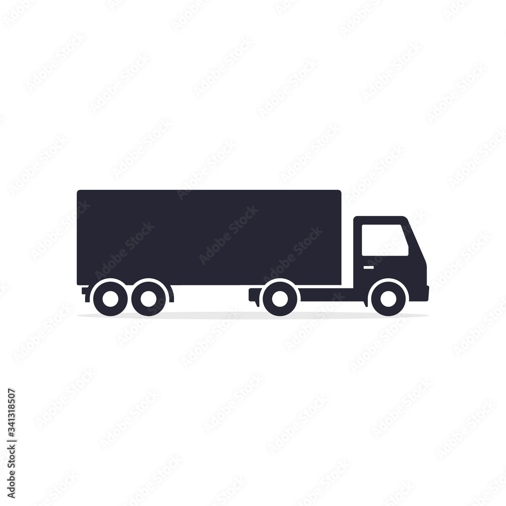 Delivery truck icon isolated on white background. Vector side view silhouette illustration