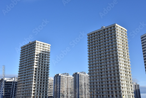 Facade of a new modern high-rise residential buildings.