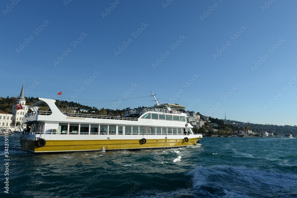 Passenger pleasure boat on the Asian side of the Bosphorus Strait in Istanbul