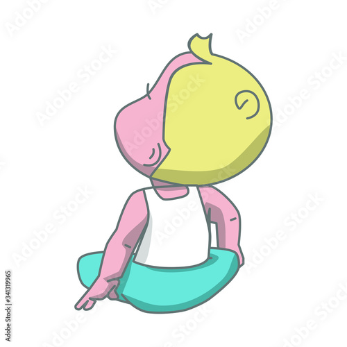 cute sitting little boy. back view. looking up. isolatad flat illustration