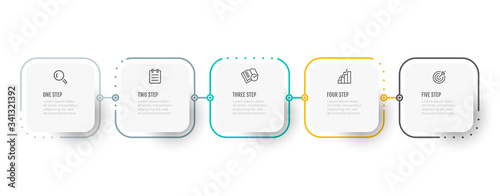 Business infographic thin line process with square template design with icons and 5 options or steps. Vector illustration. photo