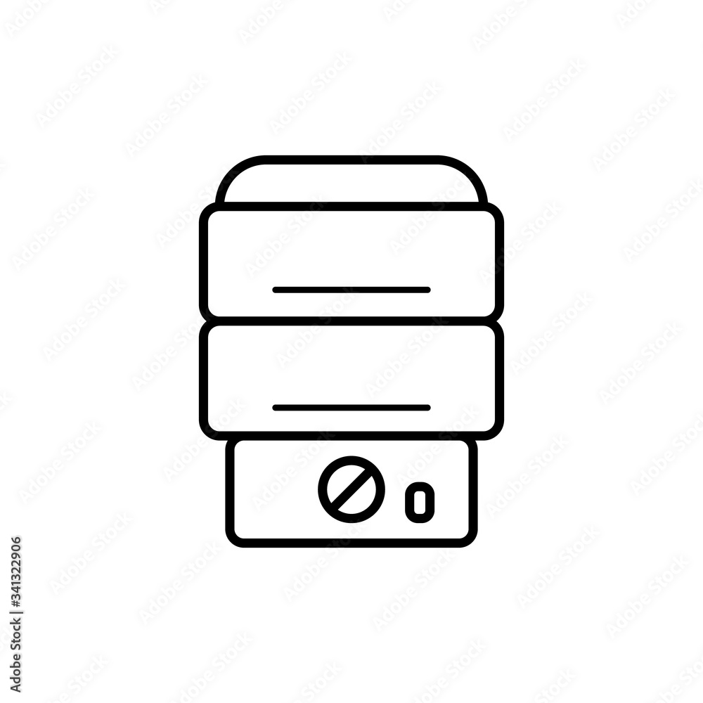 Fototapeta premium Outline food steamer icon. Line style. Kitchen appliance double boiler isolated on white background. Vector illustration.