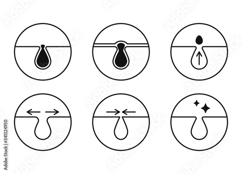 Blackheads and pores vector icons set