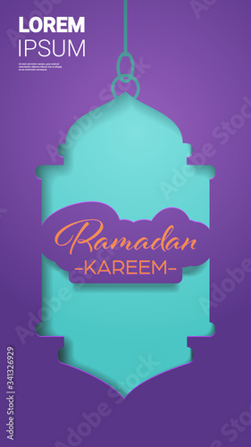 ramadan kareem muslim religion holy month greeting card flat vertical copy space vector illustration
