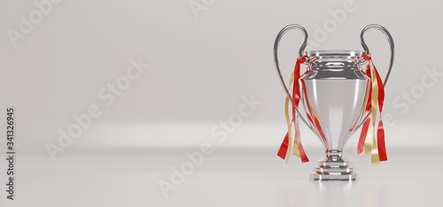 isolated silver soccer cup on white background. 3d rendering. Trophy award.