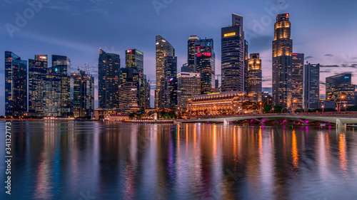 Singapore downtown business architecture seen from Esplanade after sunset © othman