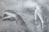 Etude of hands for Jaconda by Leonardo Da Vinci in a vintage book Leonard de Vinci, Eugene Muntz, 1899, Paris