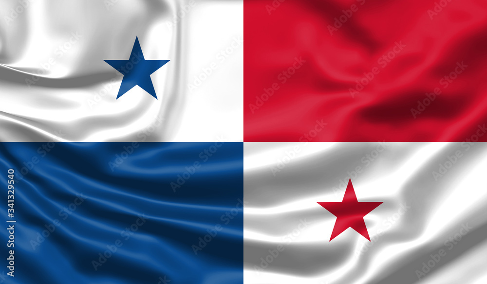 Realistic flag. Panama flag blowing in the wind. Background silk texture. 3d illustration. Realistic flag. Panama flag blowing in the wind. Background silk texture. 3d illustration.