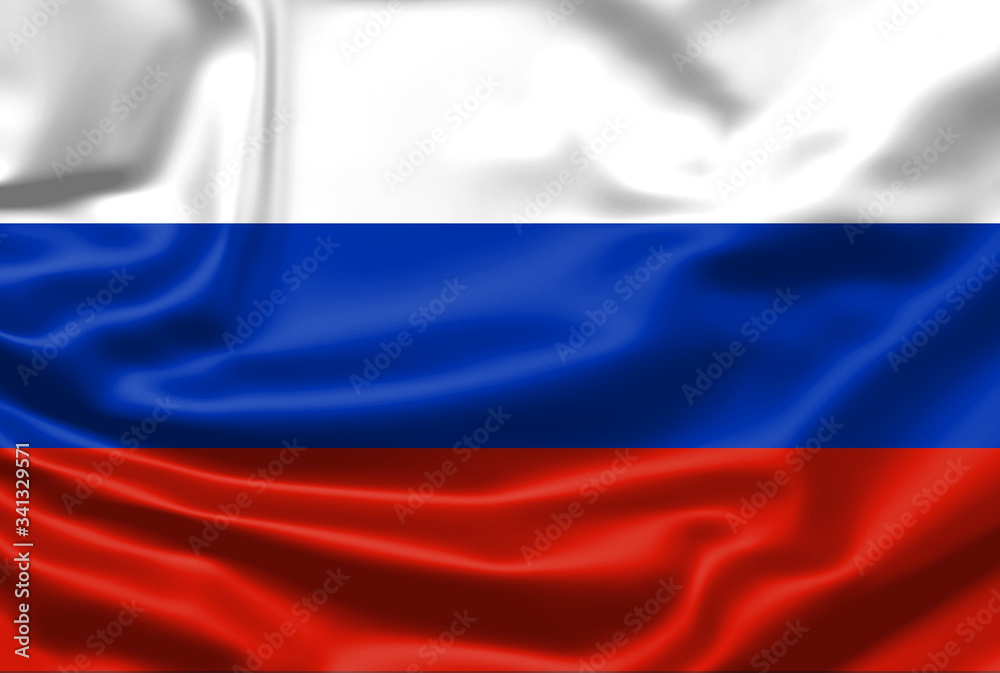 Realistic flag. Russia flag blowing in the wind. Background silk texture. 3d illustration. Realistic flag. Russia flag blowing in the wind. Background silk texture. 3d illustration.