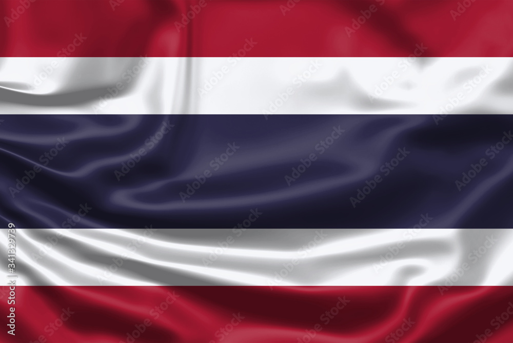Realistic flag. Thailand flag blowing in the wind. Background silk texture. 3d illustration.