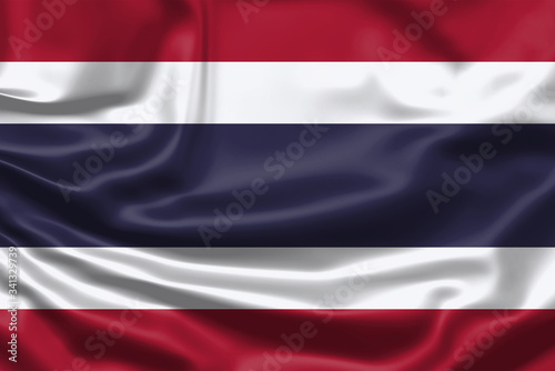 Realistic flag. Thailand flag blowing in the wind. Background silk texture. 3d illustration.