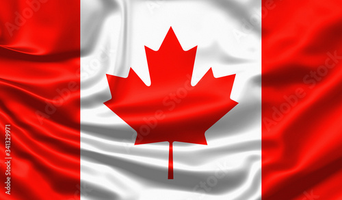 Realistic flag. Canada flag blowing in the wind. Background silk texture. 3d illustration.
