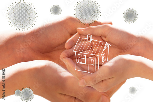 Haus schützen. Pass auf das Haus auf. Pass auf dich auf. Pass auf Kinder auf. Pass auf Familie auf. Bleib zu Hause. Bleib Gesund.