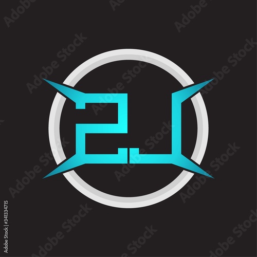 ZJ Logo monogram with circle and four taper shape design template