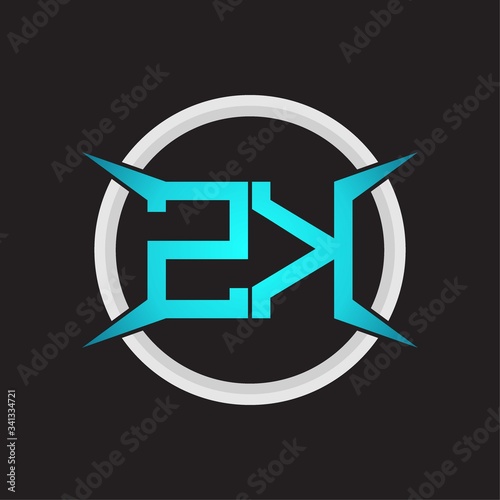 ZK Logo monogram with circle and four taper shape design template