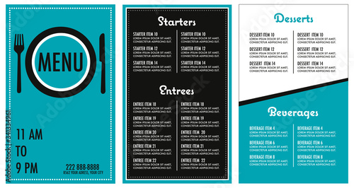 Restaurant menu turquoise modern design template