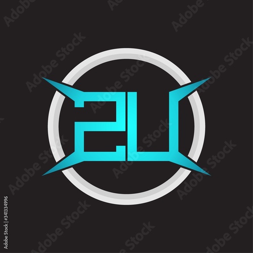 ZU Logo monogram with circle and four taper shape design template