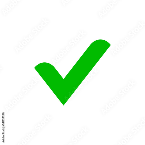 Green check mark icon. Tick symbol in green color, vector illustration.