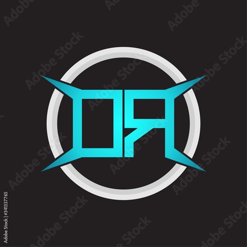 DR Logo monogram with circle and four taper shape design template