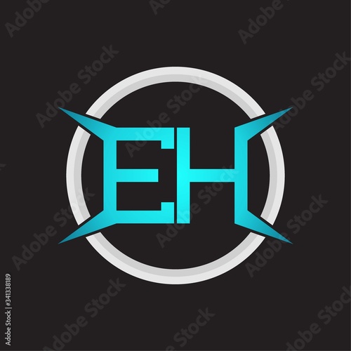 EH Logo monogram with circle and four taper shape design template