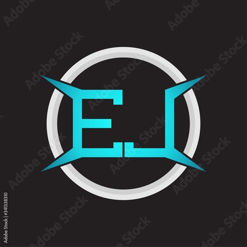 EJ Logo monogram with circle and four taper shape design template