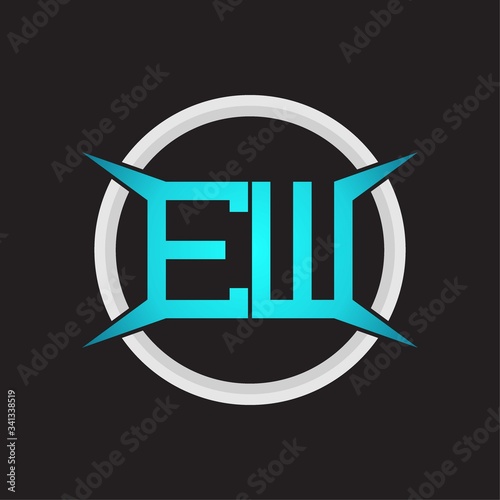 EW Logo monogram with circle and four taper shape design template