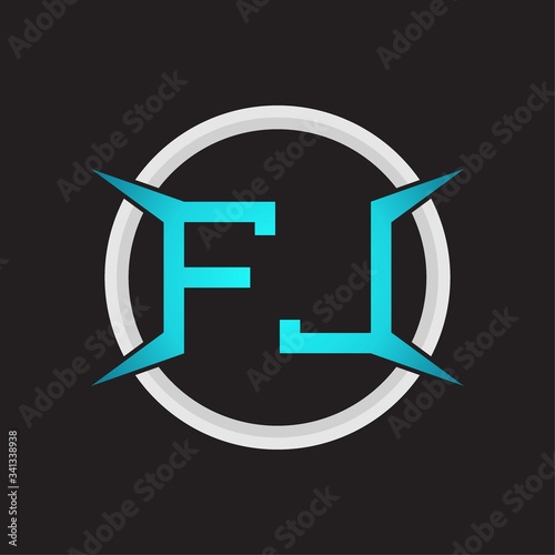 FJ Logo monogram with circle and four taper shape design template