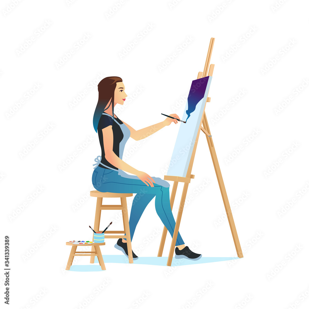 Young creative girl doing art. Female contemporary artist creating