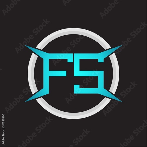FS Logo monogram with circle and four taper shape design template