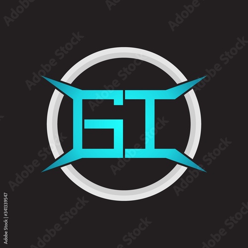 GI Logo monogram with circle and four taper shape design template