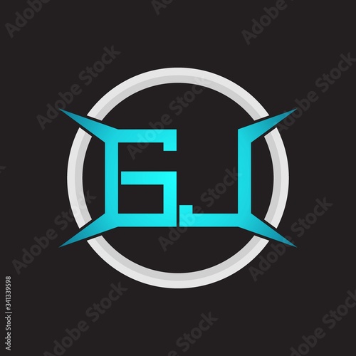GJ Logo monogram with circle and four taper shape design template